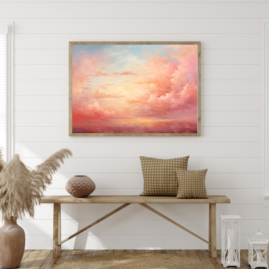 Pastel Pink Sky Print Retro Girls Room Wall Art Trendy Abstract Oil Painting Minimalist Vintage Artwork P 632 - Image 3