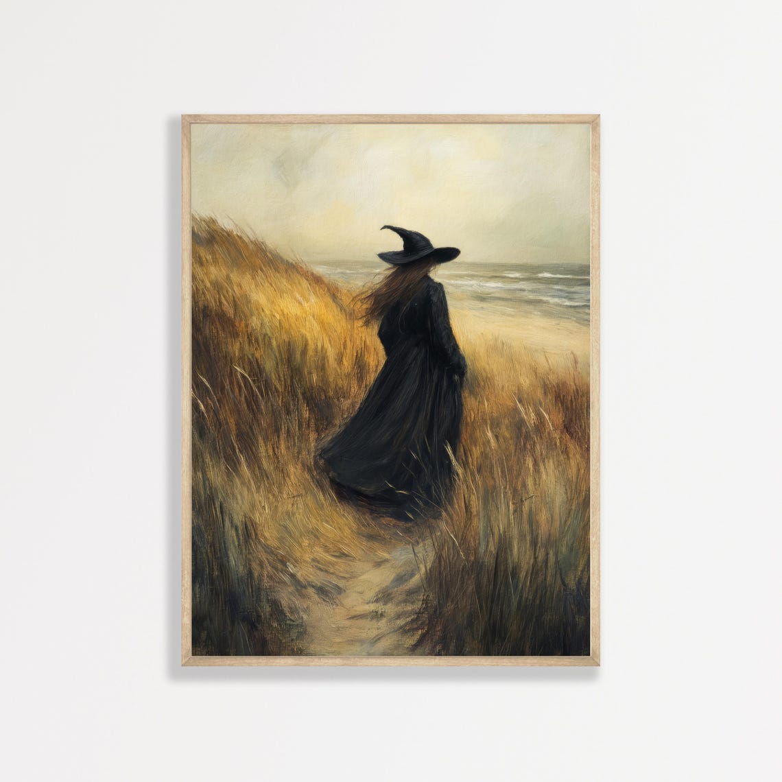 Beach Witch Painting Vintage Dark Academia Witchy Wall Art Moody Antique Enchanted Aesthetic Home Decor 1000