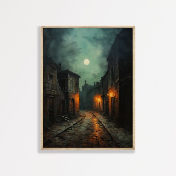 Victorian Night Dark Academia Art Print, Gothic Decor