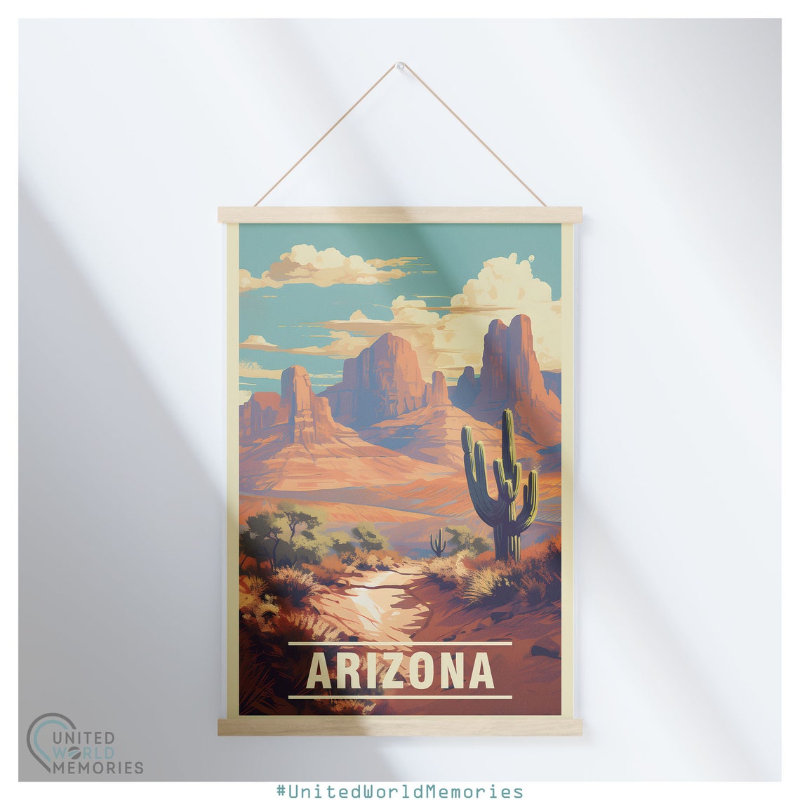 Arizona Vintage Desert Landscape Saguaro Red Rocks Retro Poster - Image 5