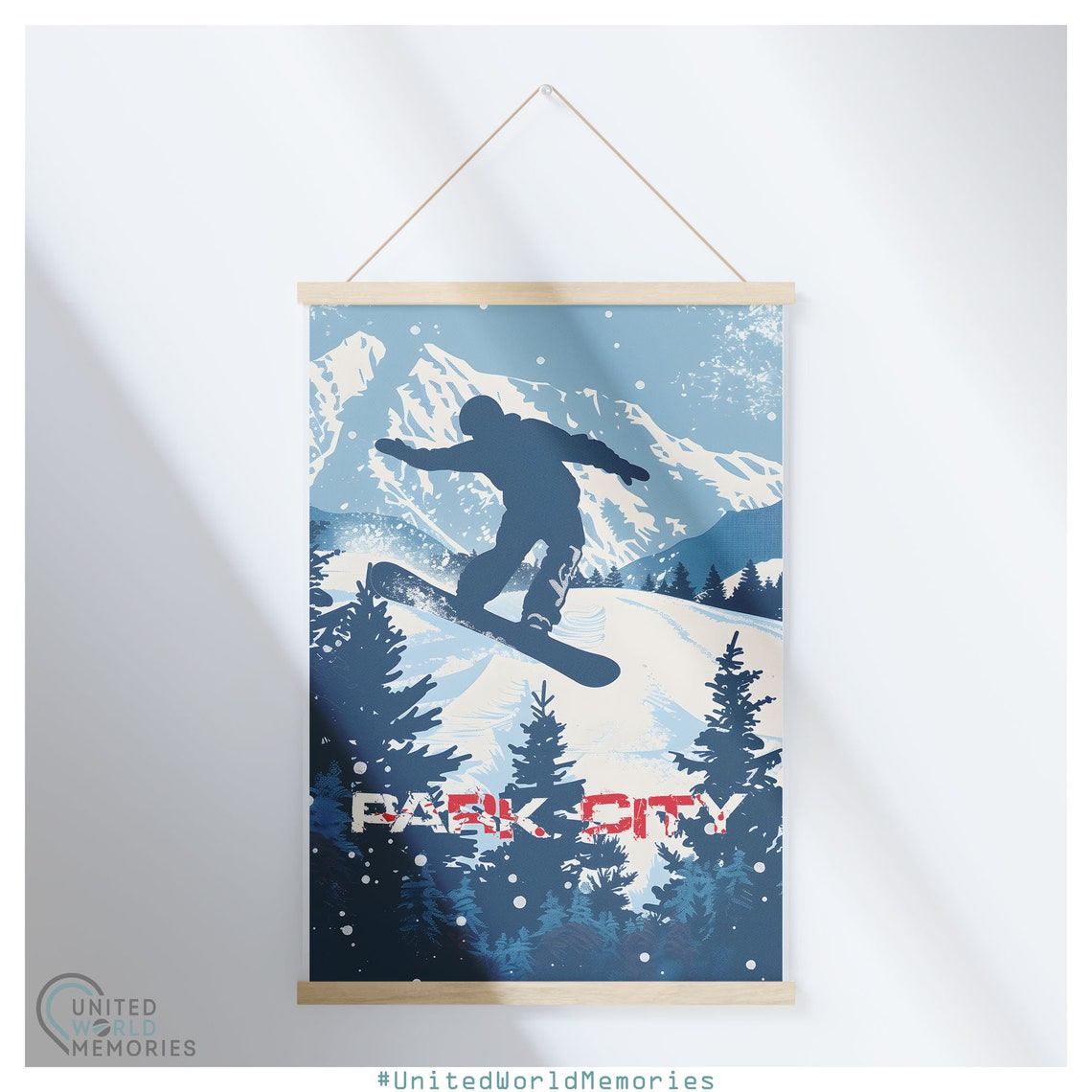 Park City Utah Snowboarder Jump Powder Blue Winter Sports Poster - Image 5