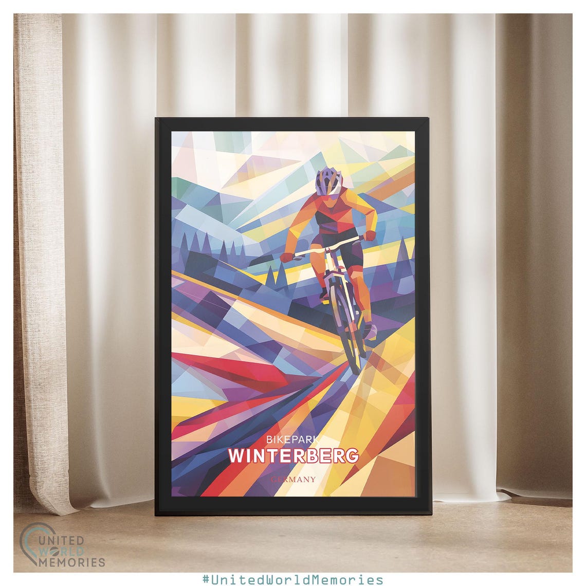Bikepark Winterberg Germany Geometric Low Poly Downhill Rider Poster - Image 4