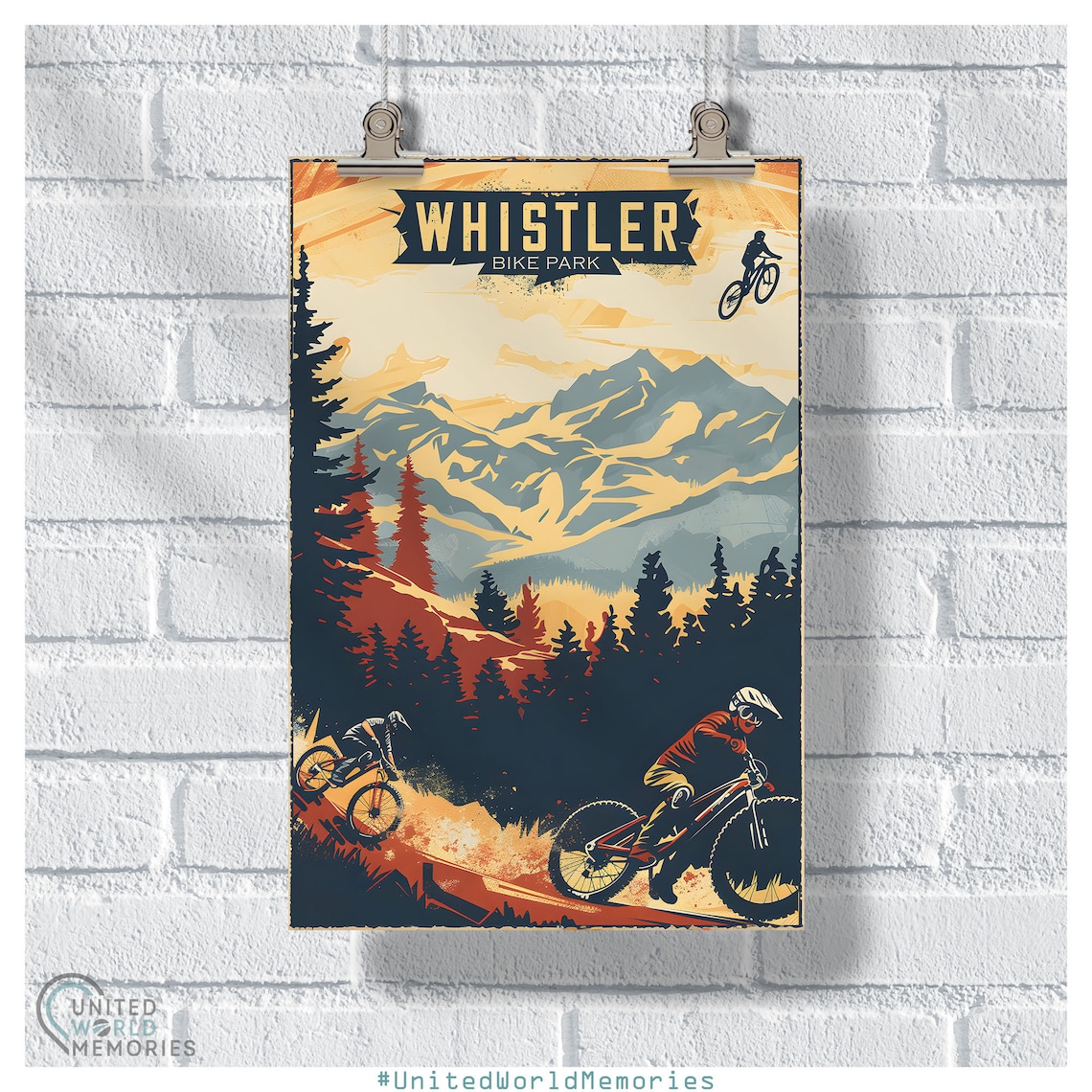 Whistler Bike Park Retro Travel Poster, British Columbia