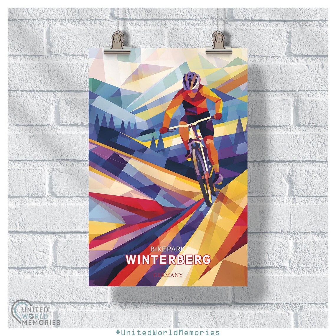 Bikepark Winterberg Germany Geometric Low Poly Downhill Rider Poster