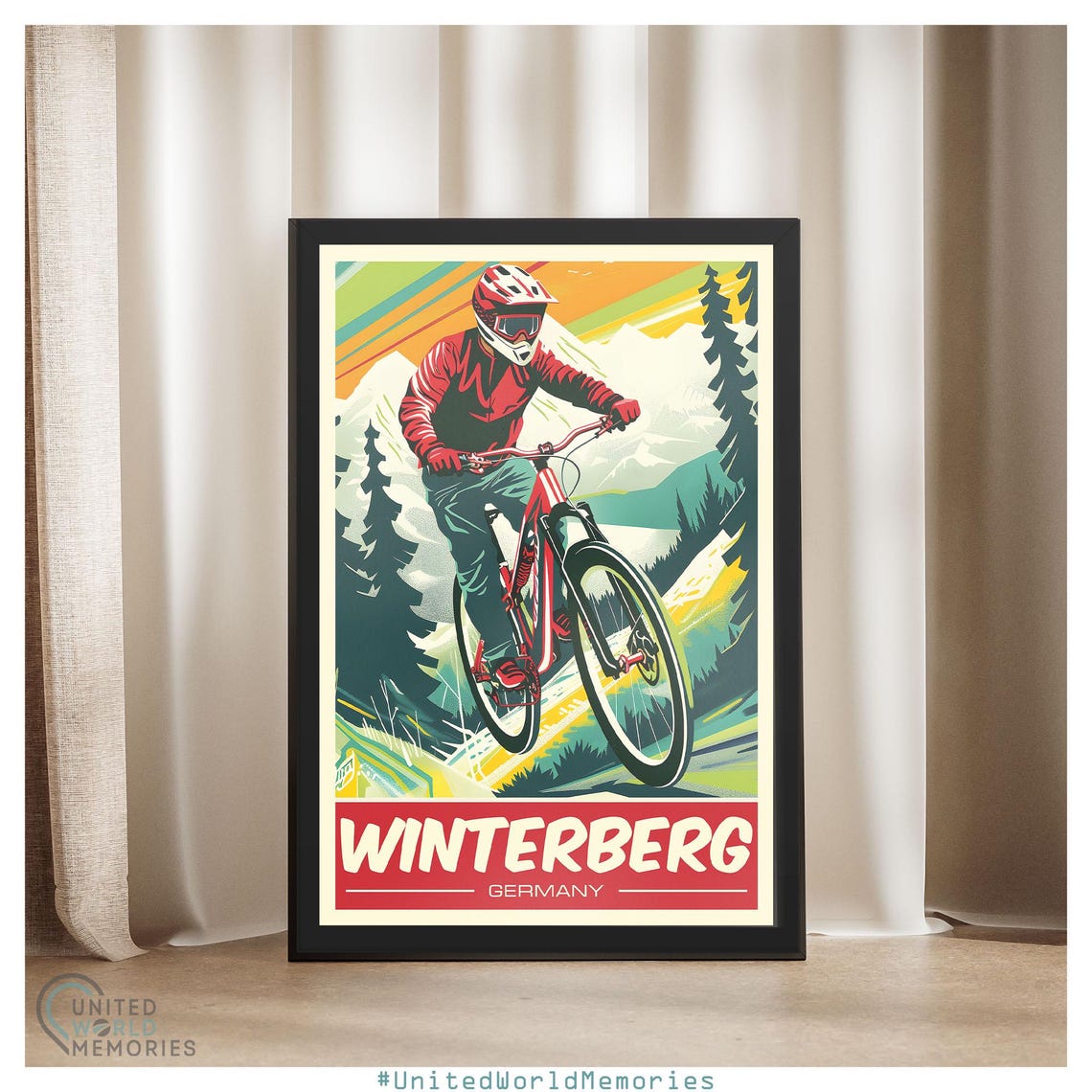 Winterberg Germany Retro Downhill Mountain Biker Sunset Sports Poster - Image 4