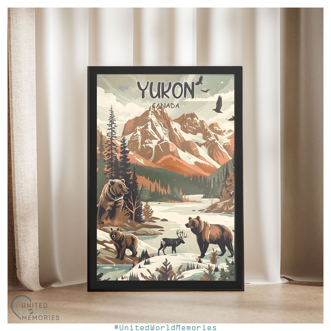 Yukon Canada Grizzly Bears Elk Snowy Valley Mountain Wildlife Poster - Image 4
