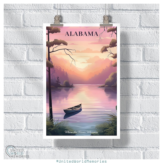 Alabama River Sunset Canoe Pink Sky Southern Nature Travel Poster
