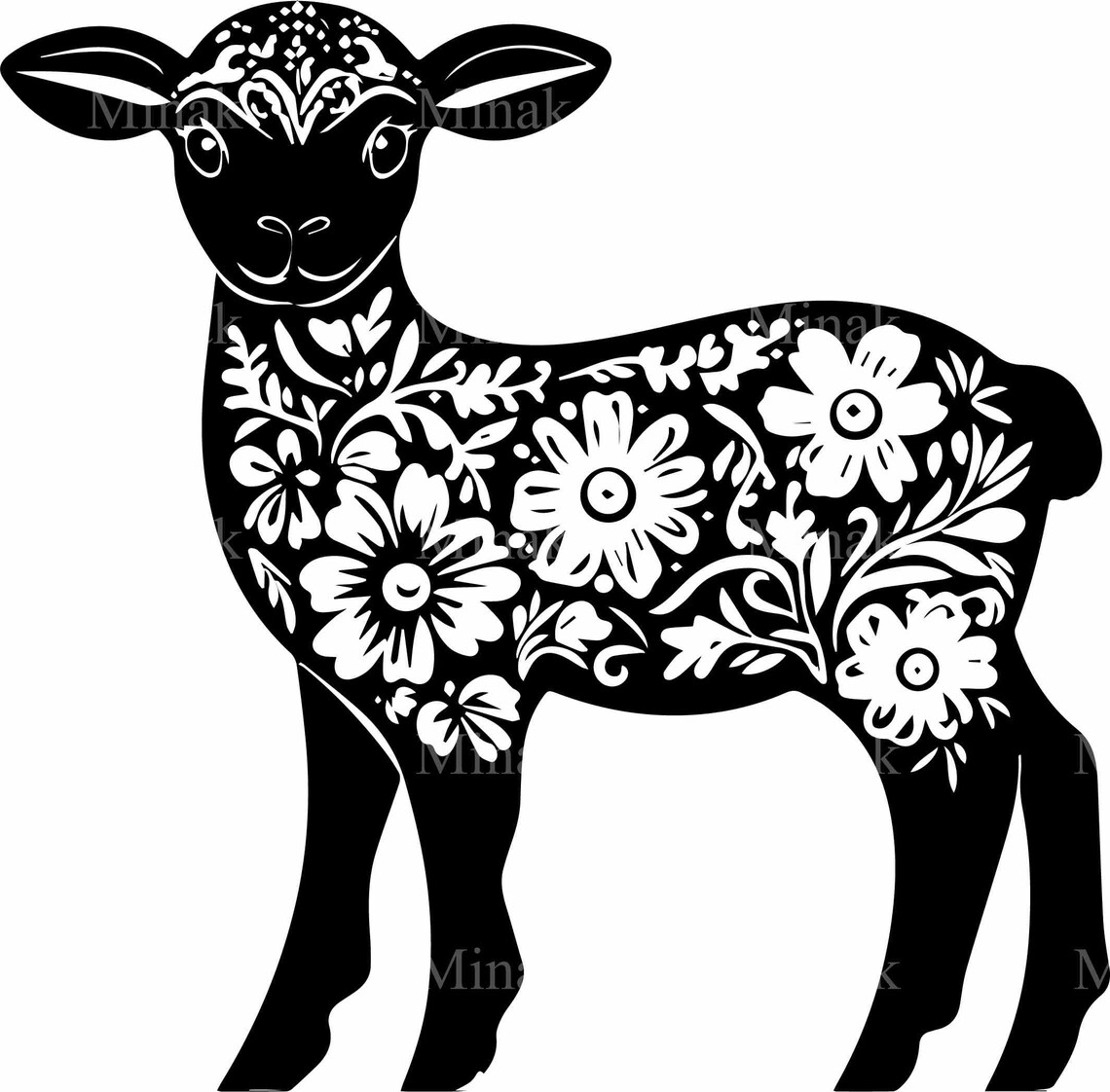 Floral Lamb Silhouette, Farmhouse Vector Art - Image 3