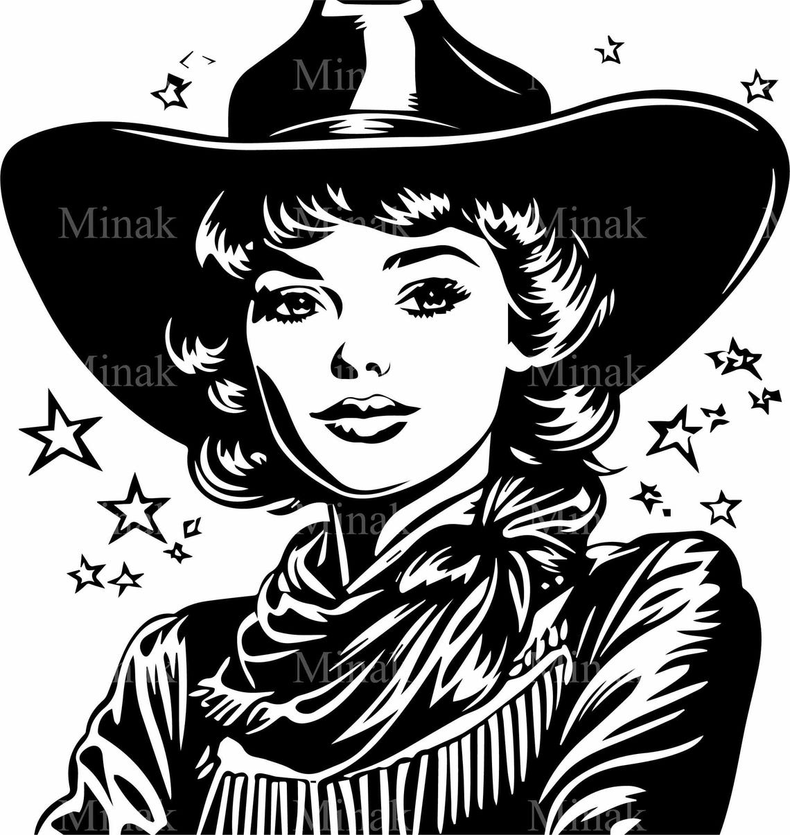 Retro Cowgirl Silhouette Cowboy Hat Star Western Style Poster - Image 2