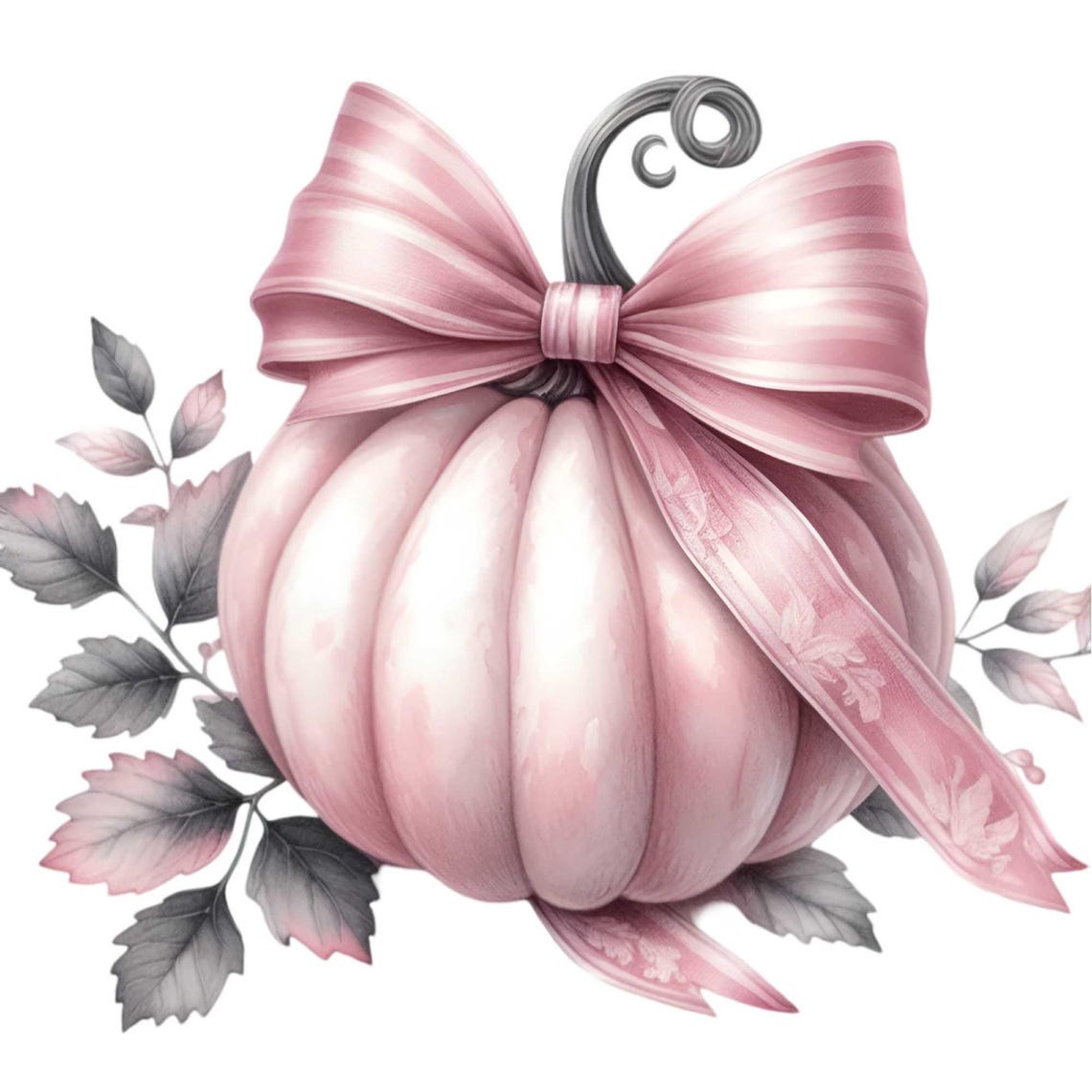 Elegant Pink Satin Bow Pumpkin Soft Pastel Autumn Decor Poster - Image 2