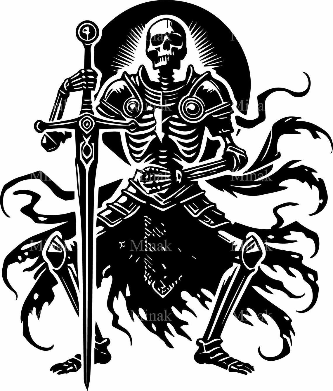 4 Skeleton Warrior Svg Cut File Medieval Undead Knight With Sword And Shield Gothic Fantasy Silhouette - Image 3