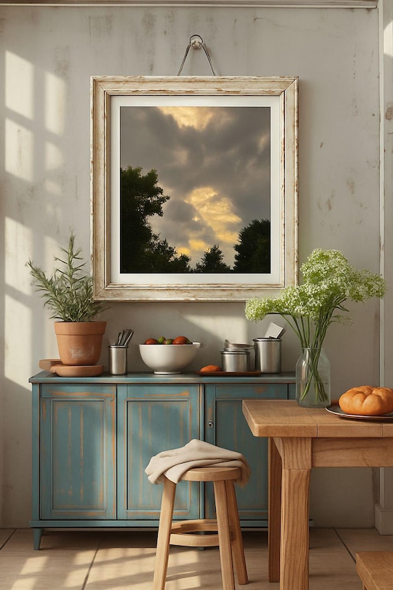 Golden Clouds Breaking Over Dark Trees Moody Sky Photo Poster