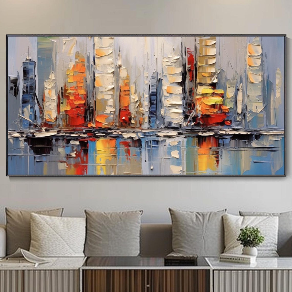 Abstract City Skyline Sunset Reflections Modern Urban Art Poster