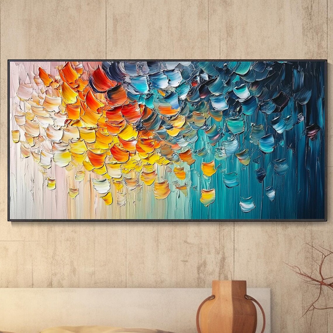 Abstract Floral Petals Ombre Blue Orange Textured Art Poster