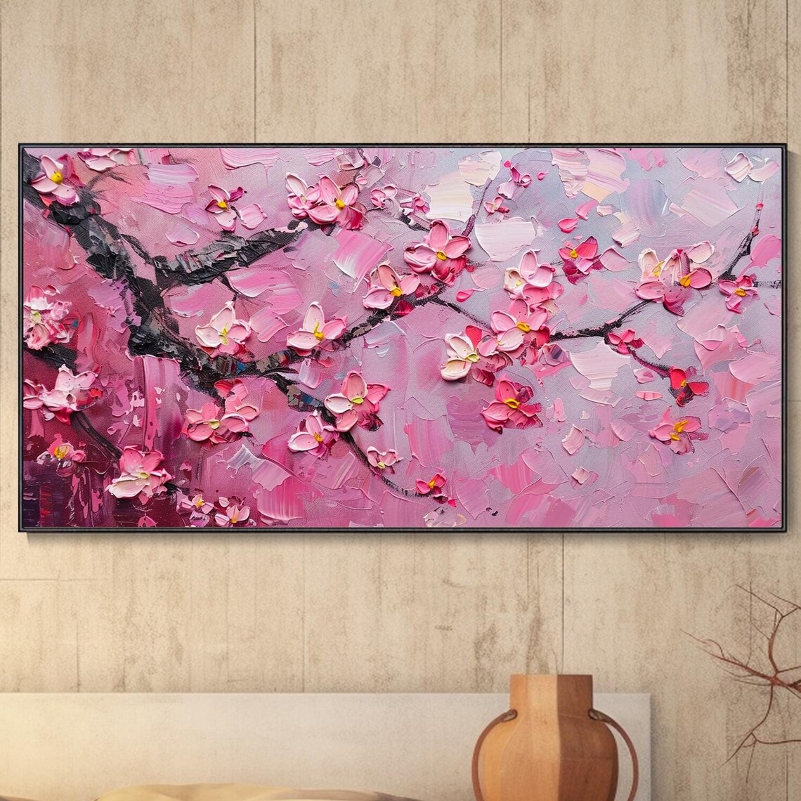 Cherry Blossom Landscape Oil Painting Art Print