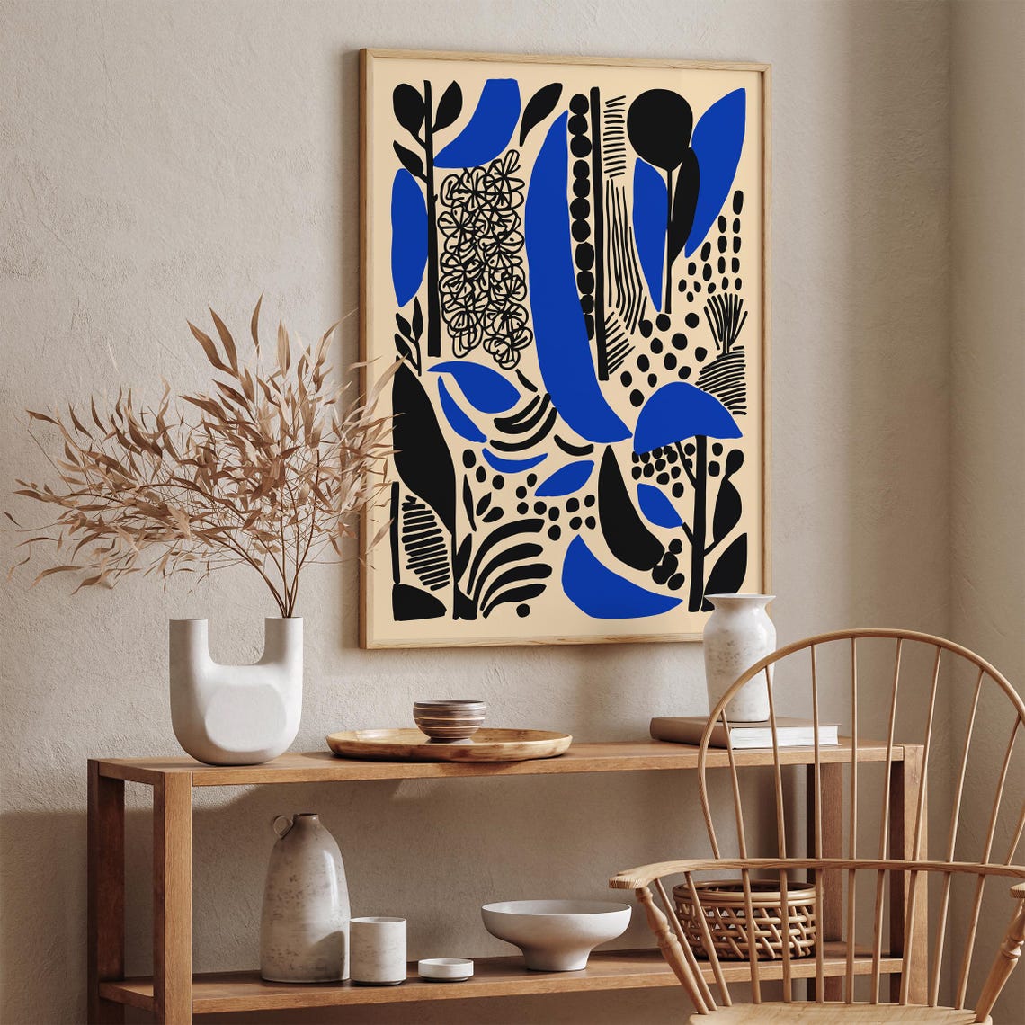 Abstract Botanical Blue Black Minimalist Modern Art Decor Poster - Image 3