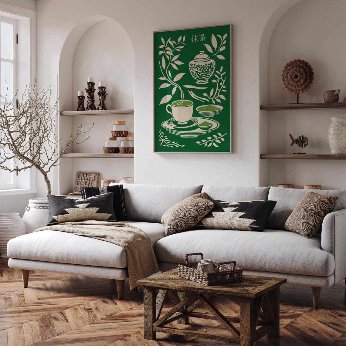 Japanese Matcha Tea Ceremony Set Green Botanical Zen Decor Art Poster - Image 3