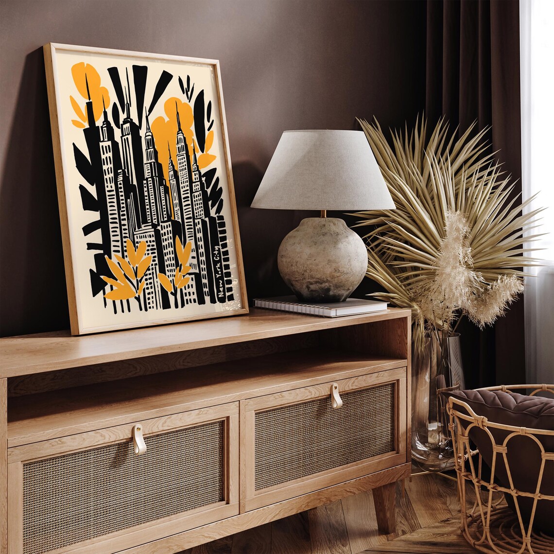 Abstract New York City Skyline Poster in Black and Golden Yellow - Image 4