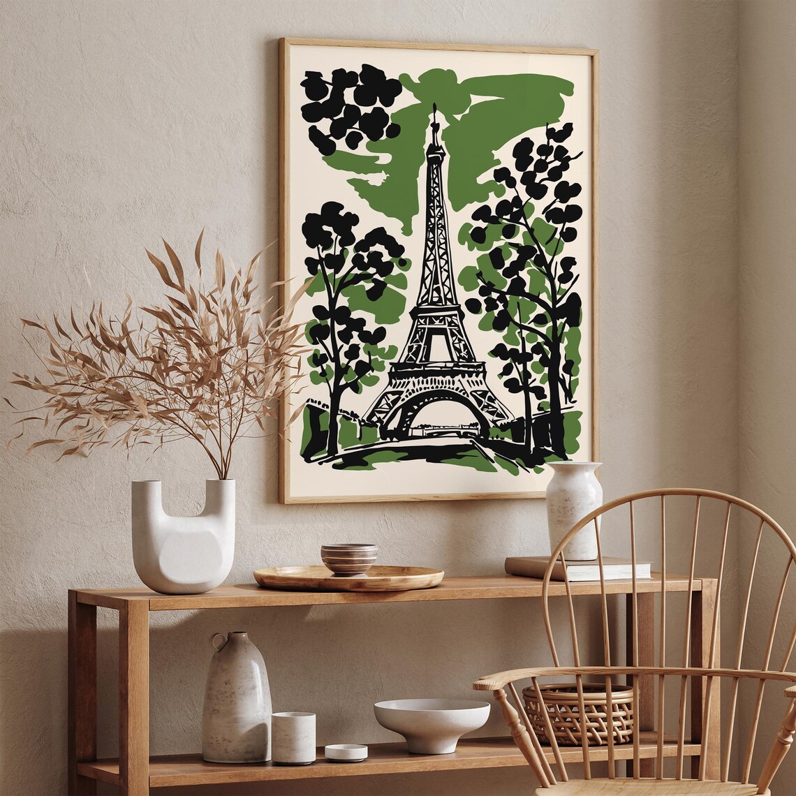 Paris Eiffel Tower Silhouette Art Poster Green France Landscape Wall Art French Home Decor Bohemian Art Print Black Ink Painting Print - Image 2