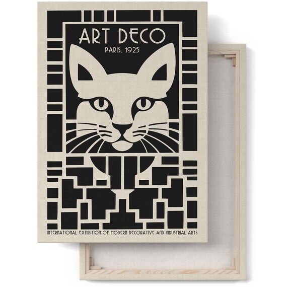 Art Deco Cat Print Arts Decoratifs Print Vintage Wall Art Black White Retro Design Luxury Oversized Print Modern Art