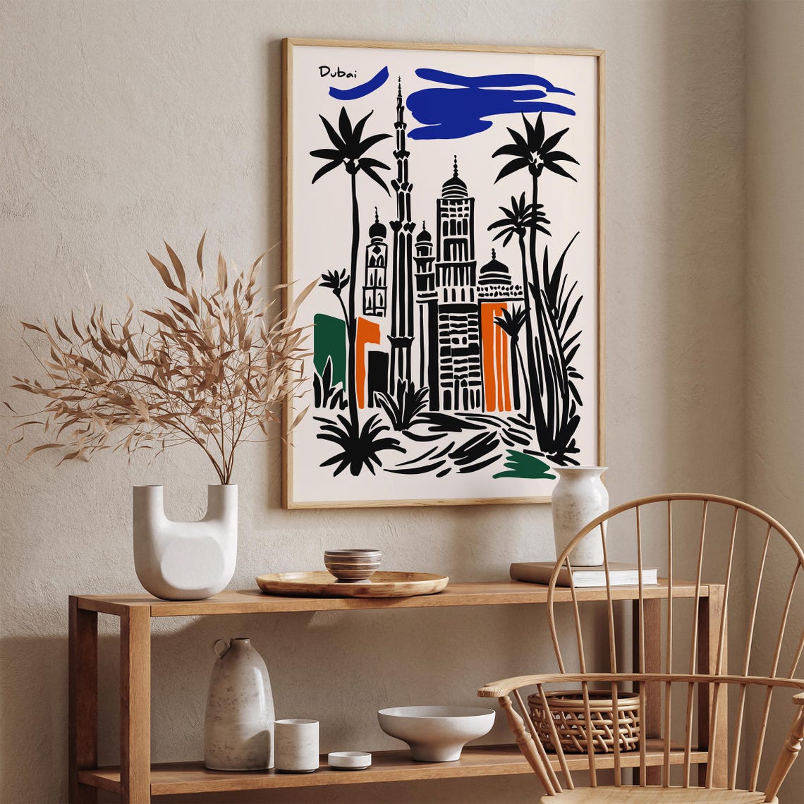 Dubai Skyline Palms Black Ink Abstract Cityscape Travel Poster - Image 3
