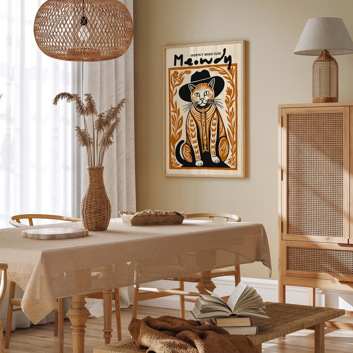 Meowdy Country Music Club Orange Cat in Cowboy Hat Funny Poster - Image 3