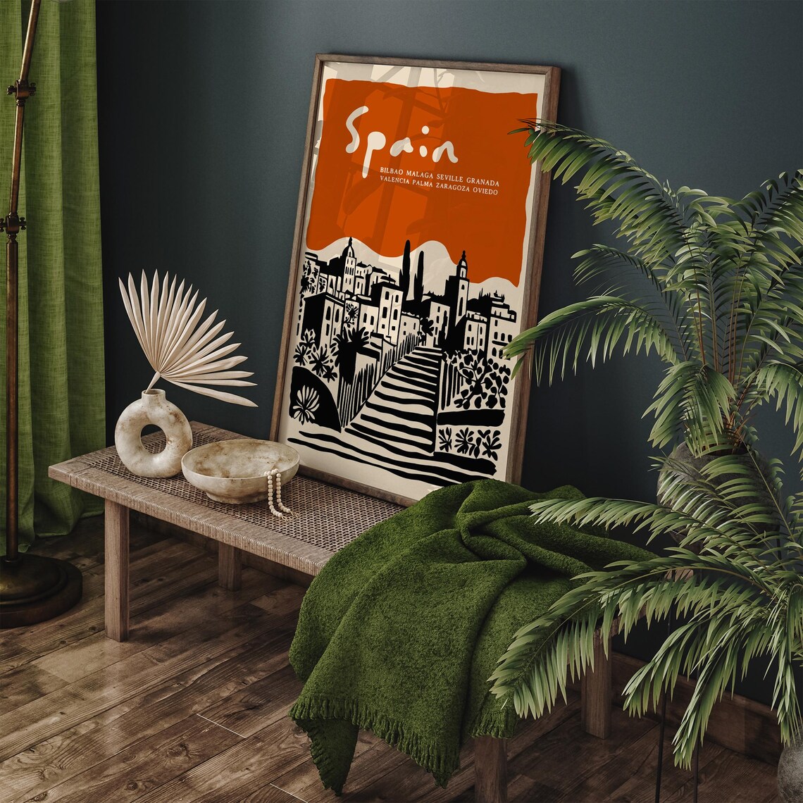 Spain Terracotta Hill Town Valencia Seville Stairs Travel Poster - Image 2