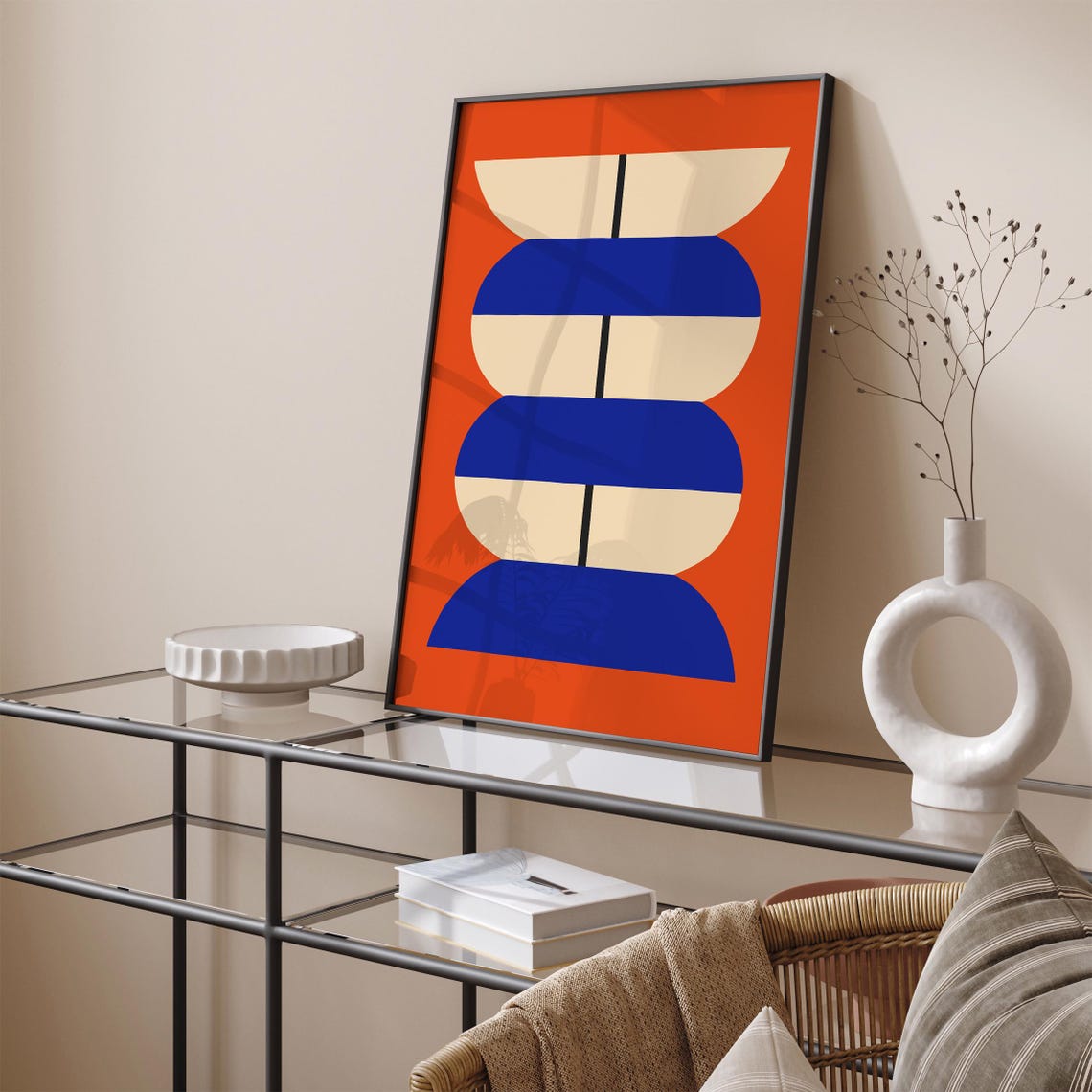 Red Blue Cream Geometric Circles Bauhaus Abstract Art Poster - Image 4