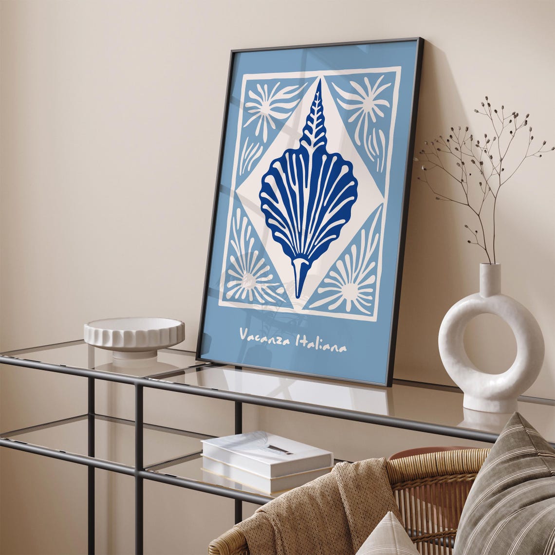 Vacanza Italiana Blue Seashell Poster with Italian Coastal Tile Art - Image 5