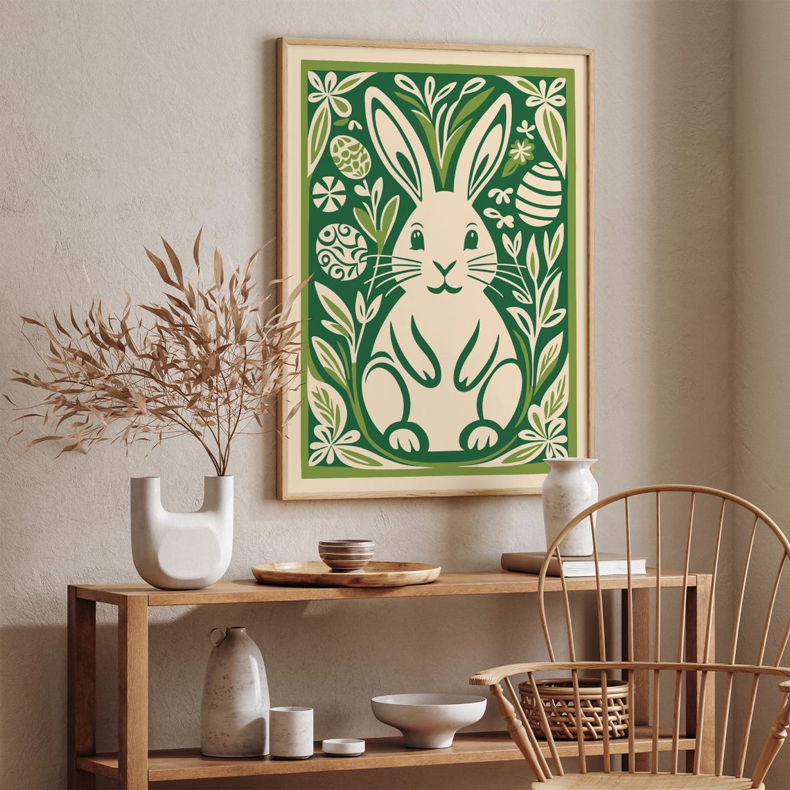 Cute Green And White Easter Bunny Poster With Decorated Eggs - Image 4