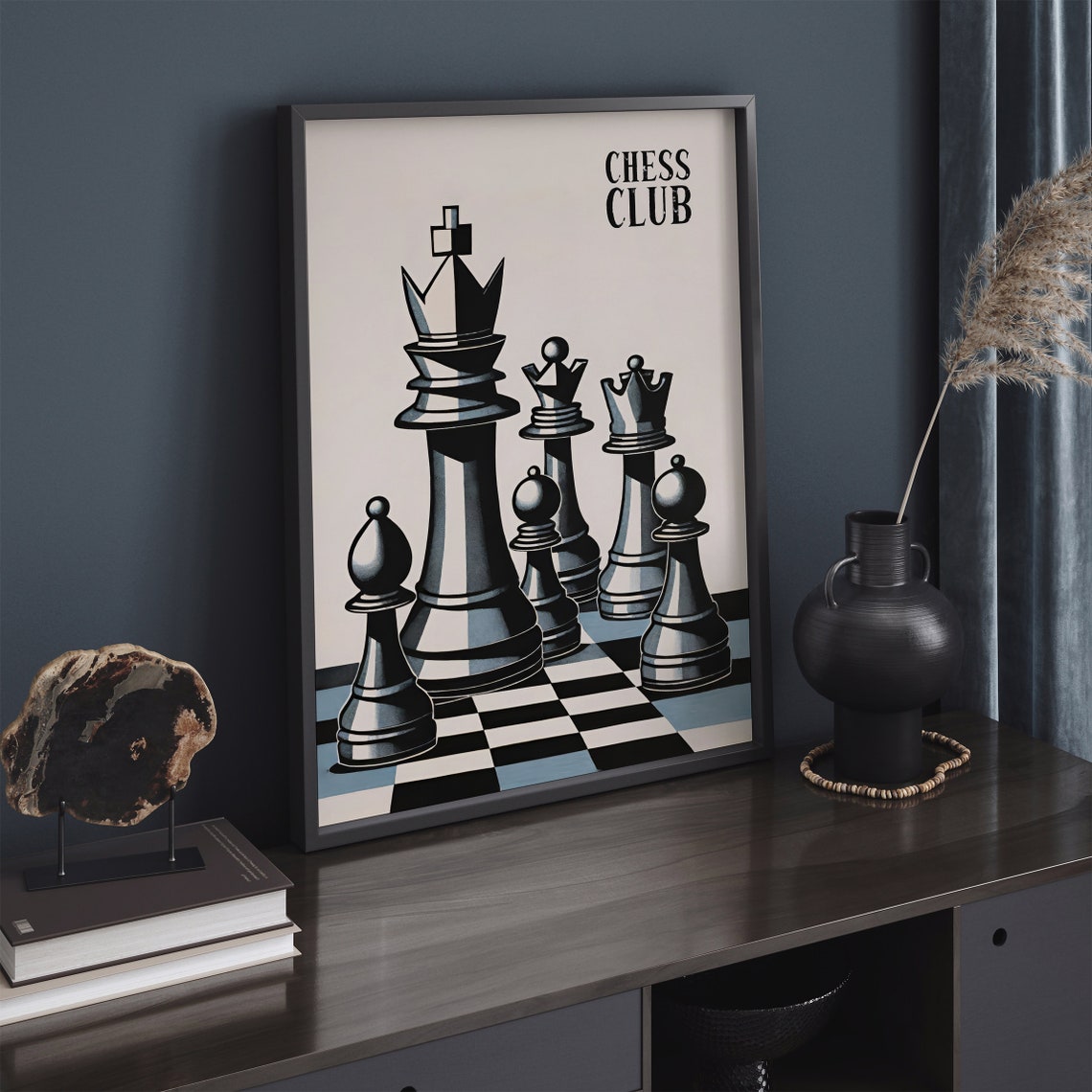 Monochrome Chess Club Black and White Pieces Graphic Strategy Poster - Image 4