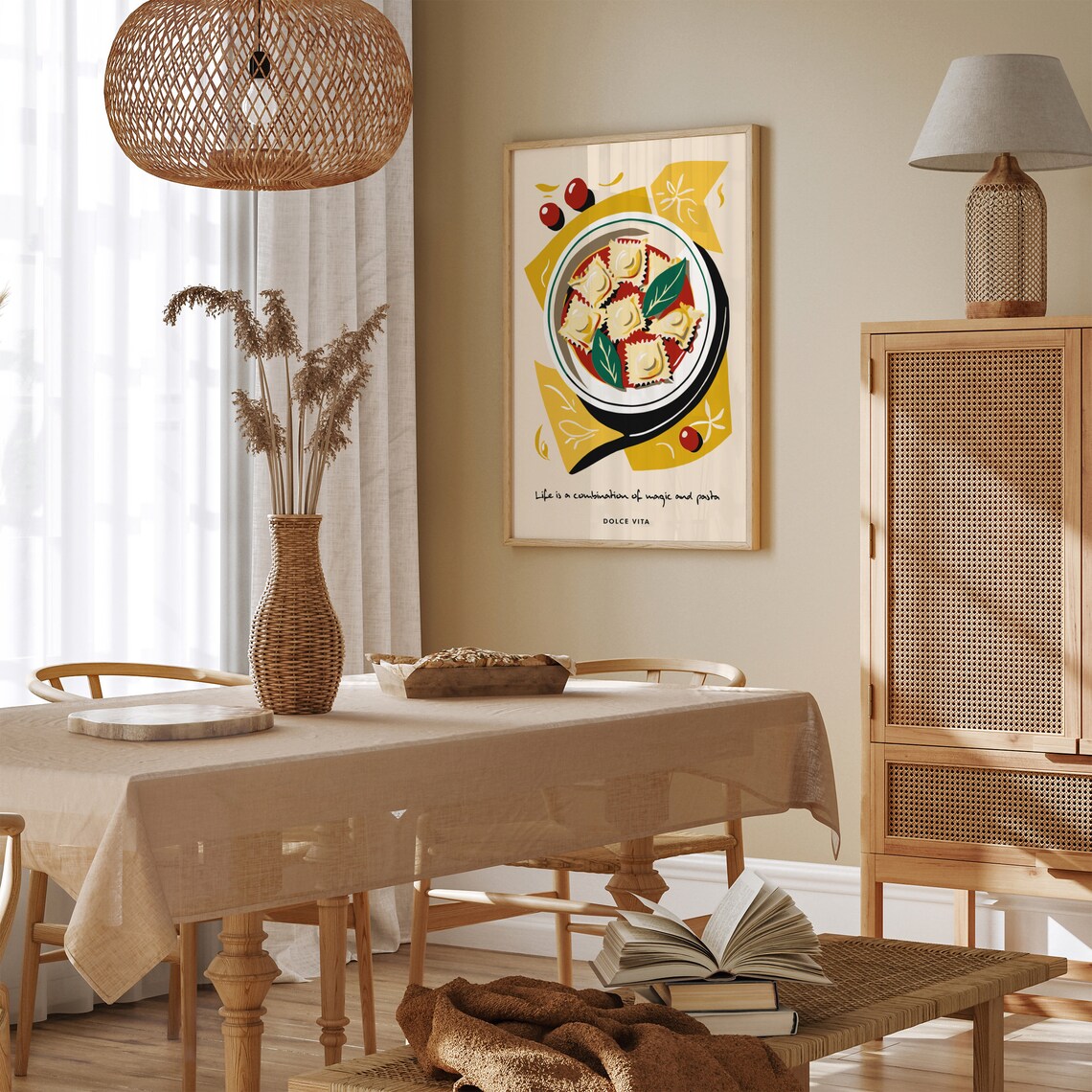 Ravioli Bowl Dolce Vita Life Is Magic and Pasta Italian Food Poster - Image 2
