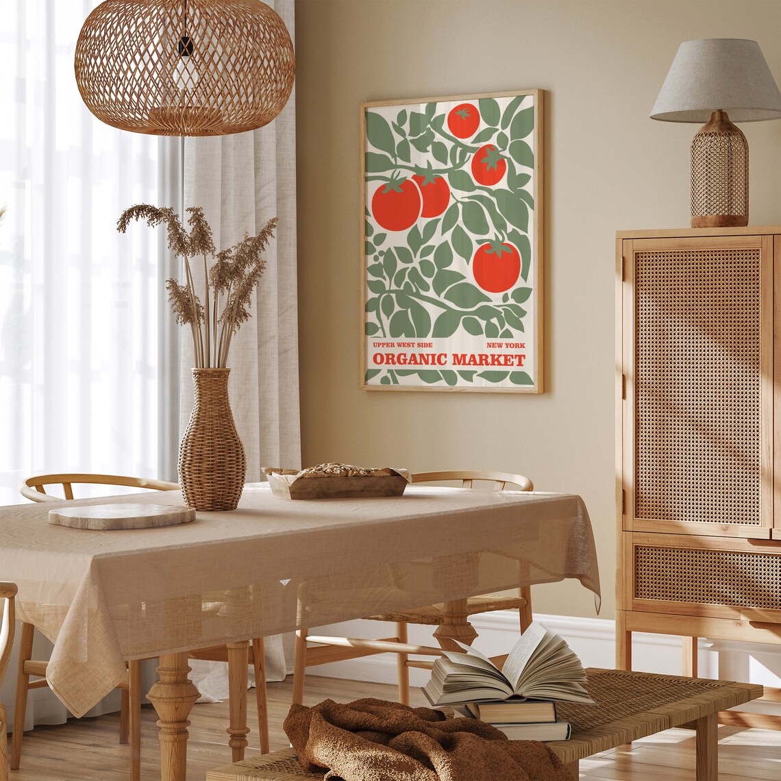 New York Organic Market Tomato Vine Retro Farmhouse Kitchen Wall Art - Image 2