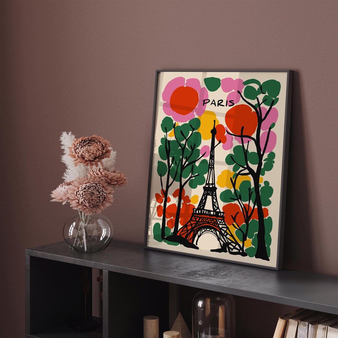 Paris Eiffel Tower Floral Trees Colorful French Travel Art Poster - Image 2