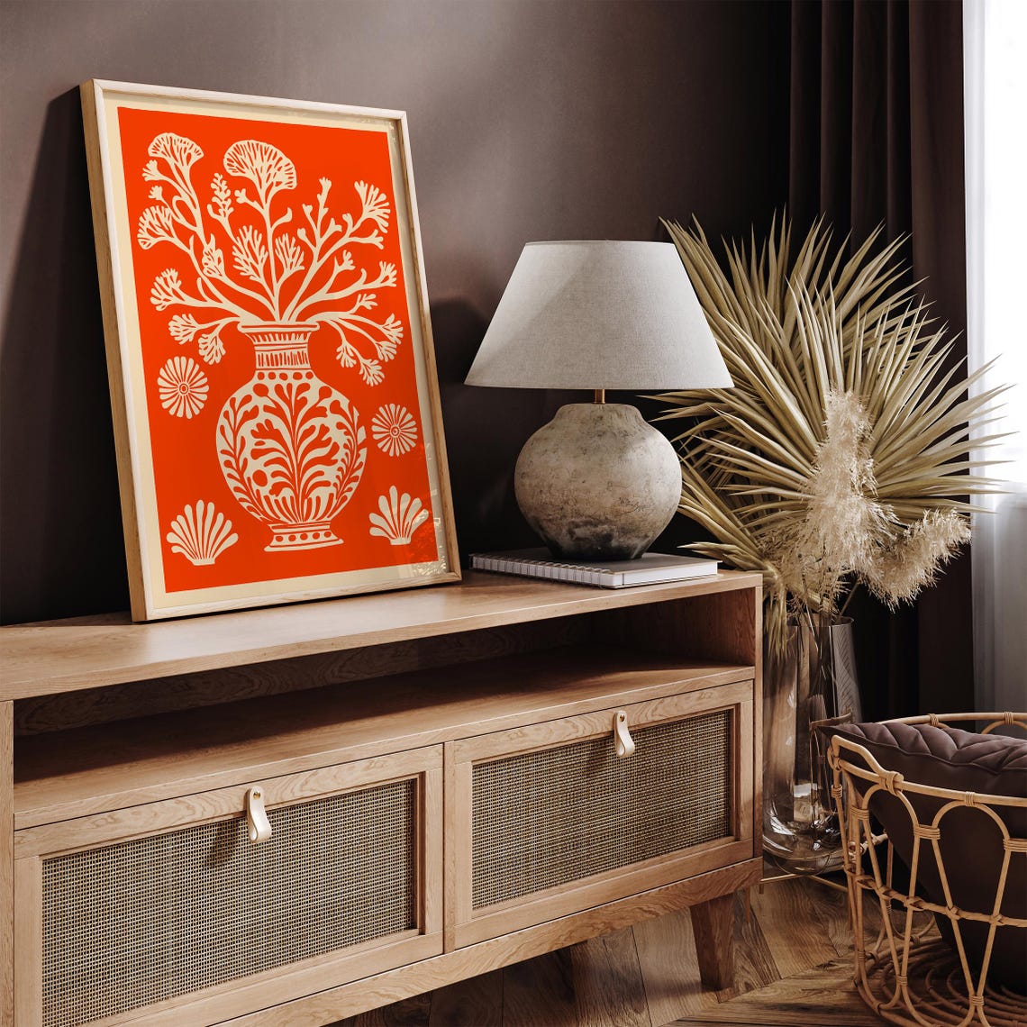 Coral Reef Orange Botanical Vase Floral Illustration Decor Poster - Image 2