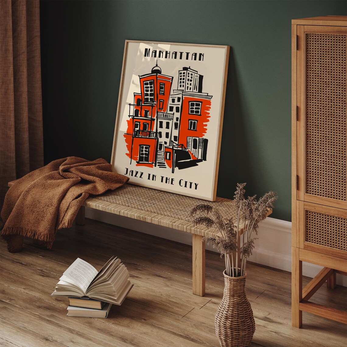 Manhattan Jazz in the City Retro NYC Orange Buildings Poster - Image 5