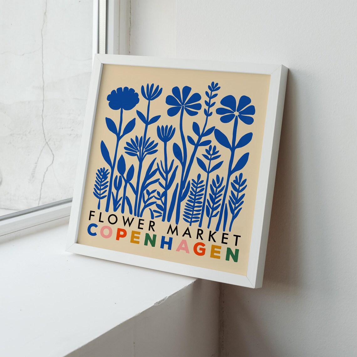 Copenhagen Flower Market Blue Floral Scandinavian Retro Poster - Image 2