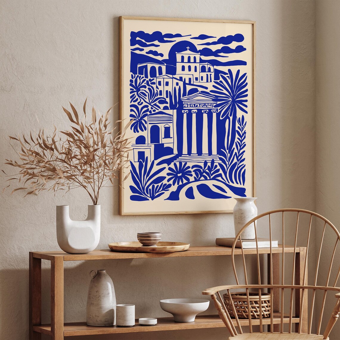 Athens Greece Blue Ancient Temple Landmark Travel Art Poster - Image 3
