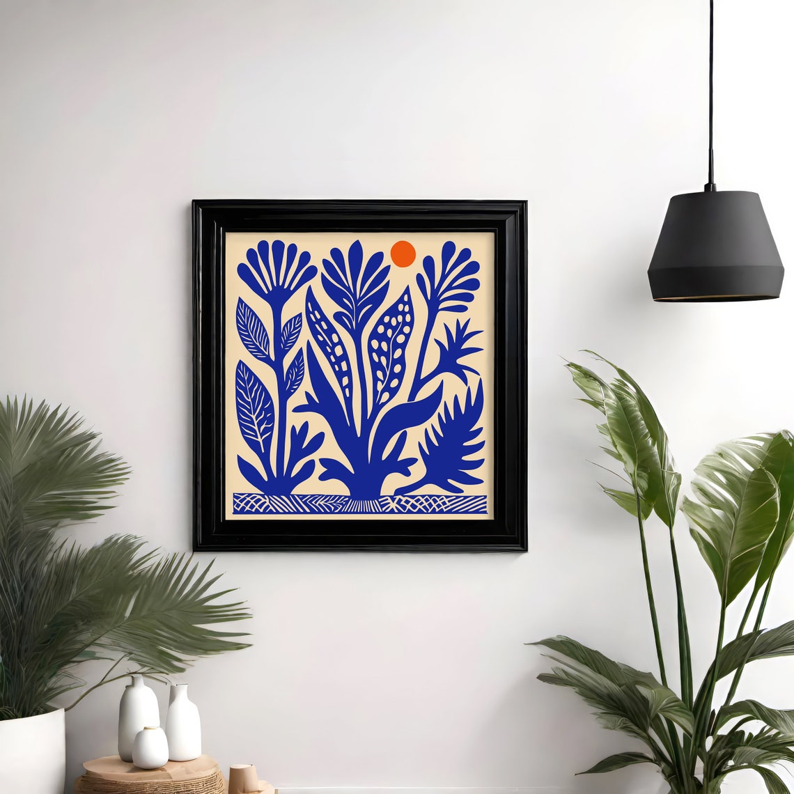 Indigo Blue Botanical Coral Reef Square Ocean Decorative Poster - Image 4