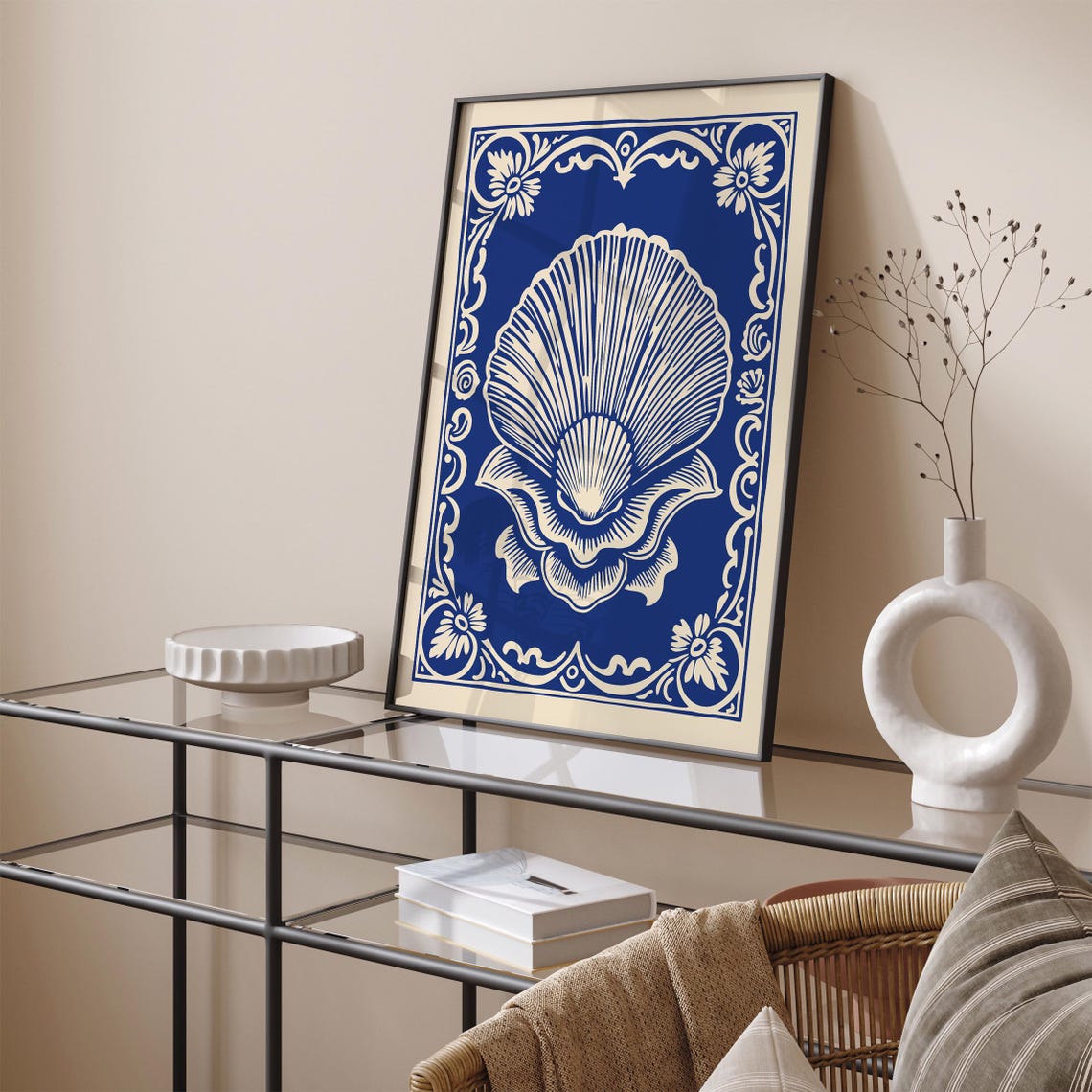 Indigo Blue Seashell Rococo Nautical Coastal Vintage Wall Poster - Image 6