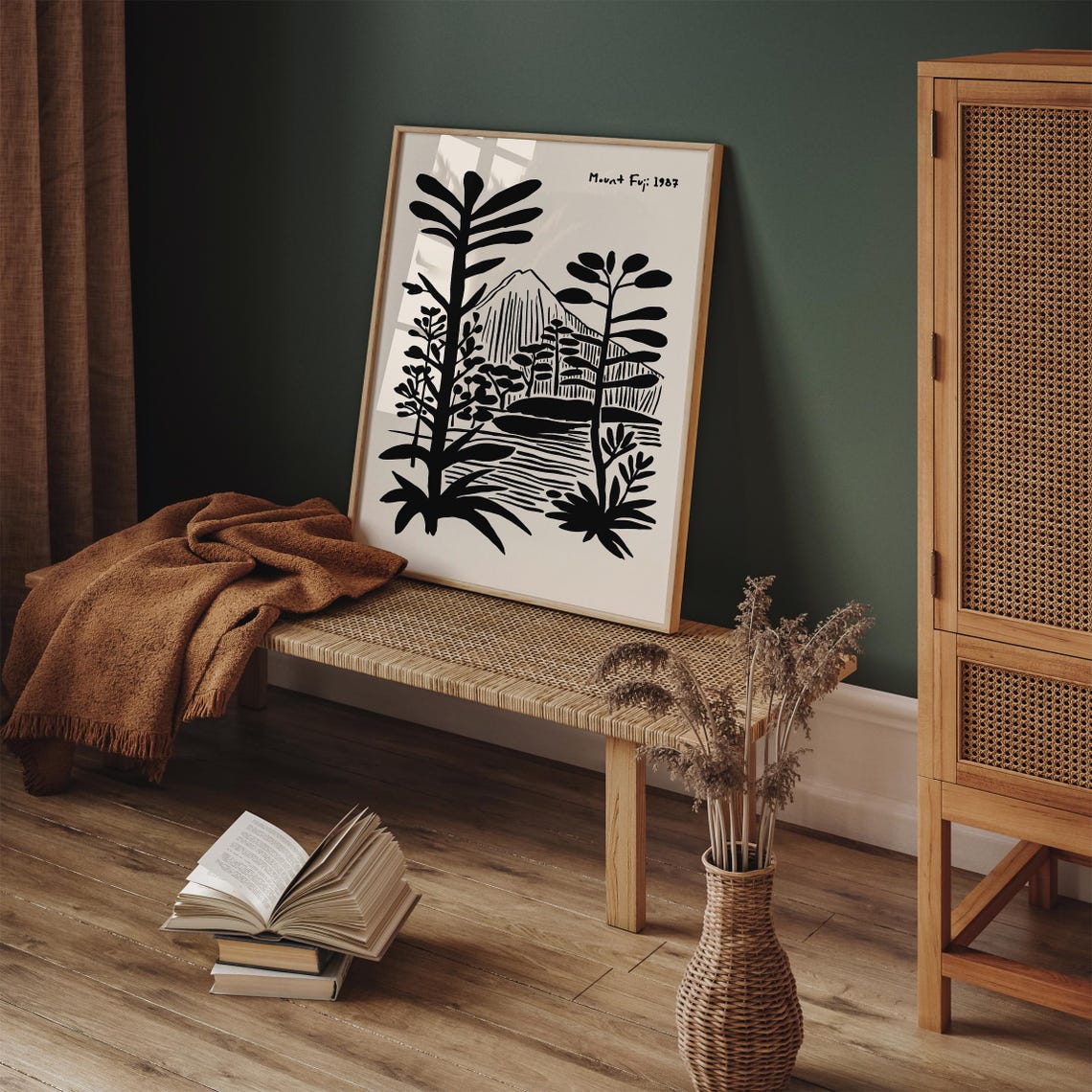 Mount Fuji 1987 Japanese Black White Minimalist Linocut Poster - Image 5