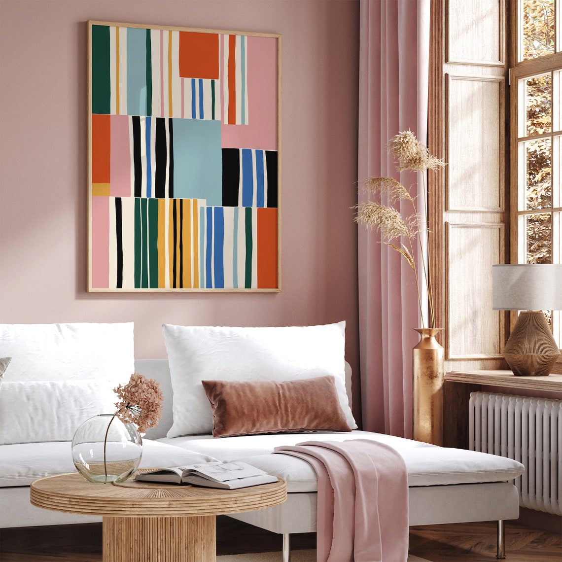 Colorful Geometric Stripes Abstract Poster in Mid Century Style - Image 5