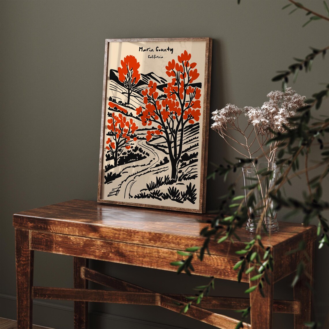 Marin County California Autumn Trees Retro Travel Landscape Poster - Image 3