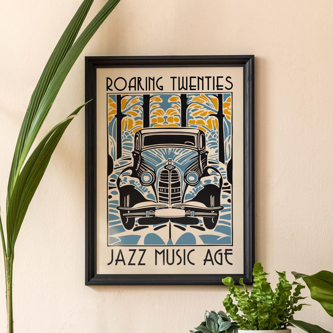 Roaring Twenties Classic Vintage Car Art Deco Jazz Music Age Poster