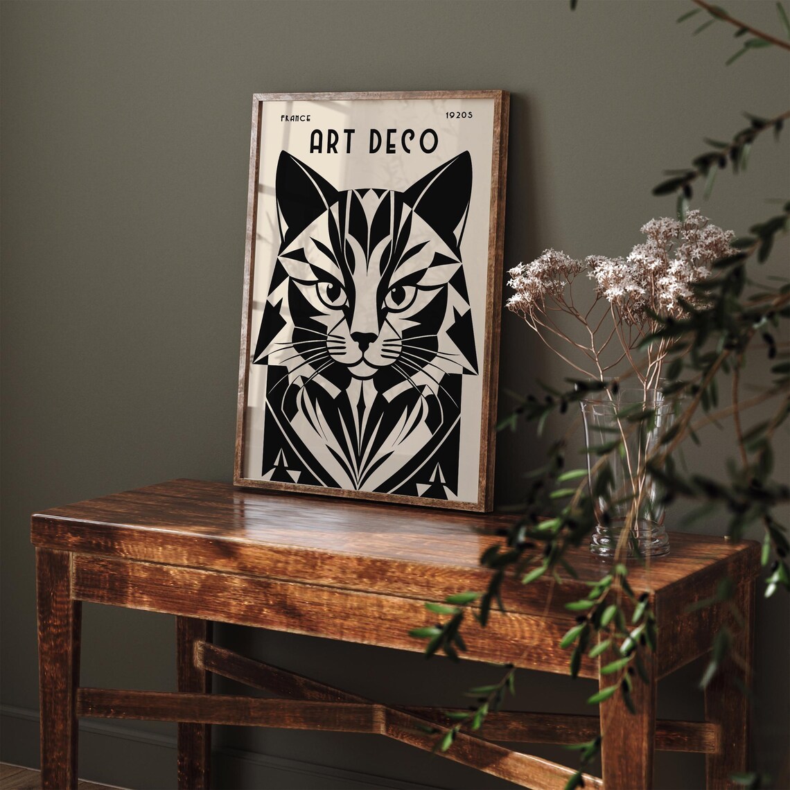 France 1920s Art Deco Geometric Black Cat Parisian Art Poster - Image 5