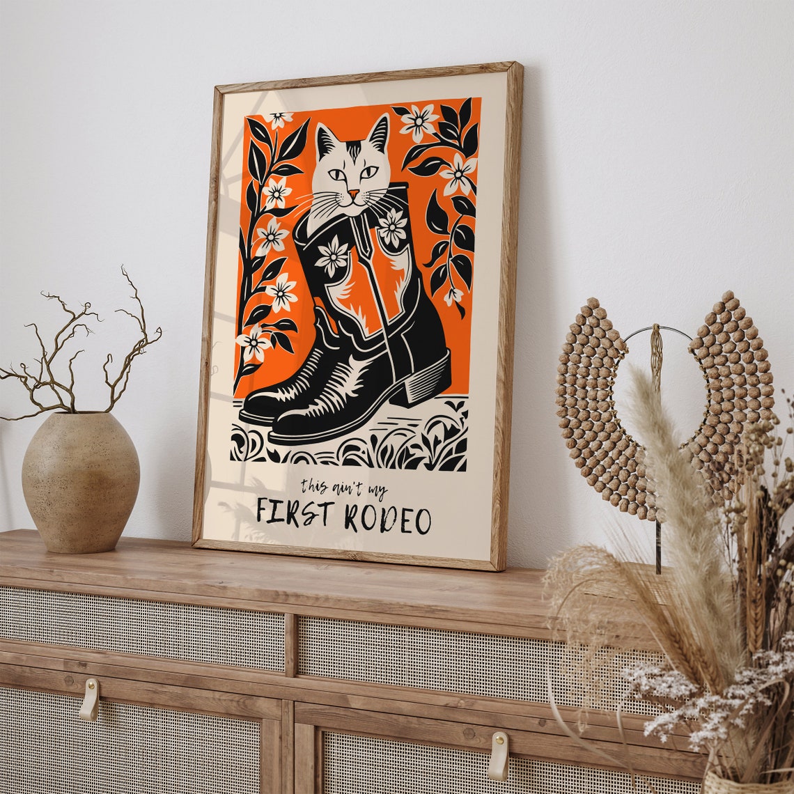 White Cat Peeking From Cowboy Boots This Aint My First Rodeo Poster - Image 6