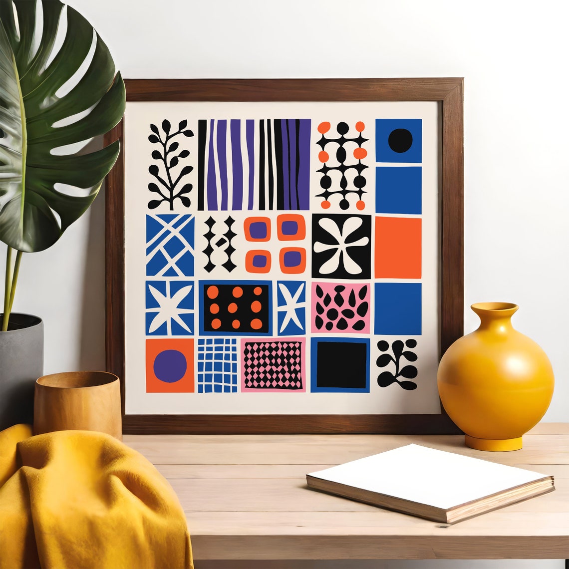Geometric Patchwork Square Retro Mid Century Colorful Art Print - Image 3