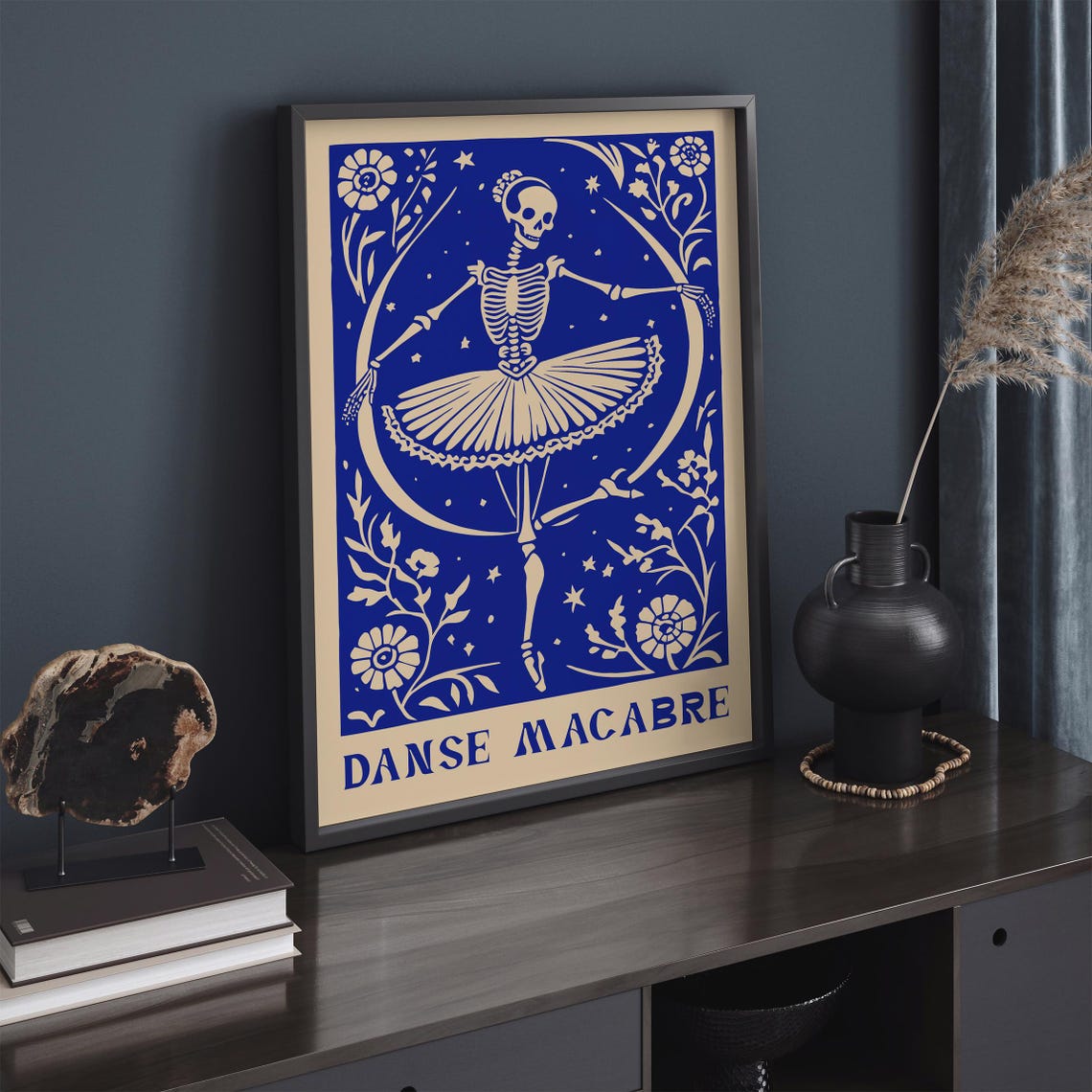 Gothic Blue Danse Macabre Skeleton Ballerina Floral Night Poster - Image 5