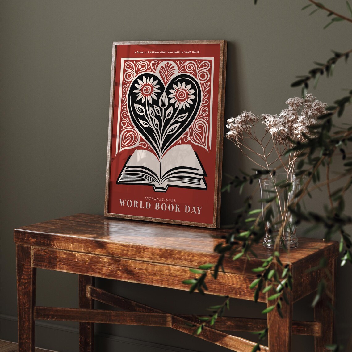 International World Book Day Heart Floral Open Book Art Poster - Image 4