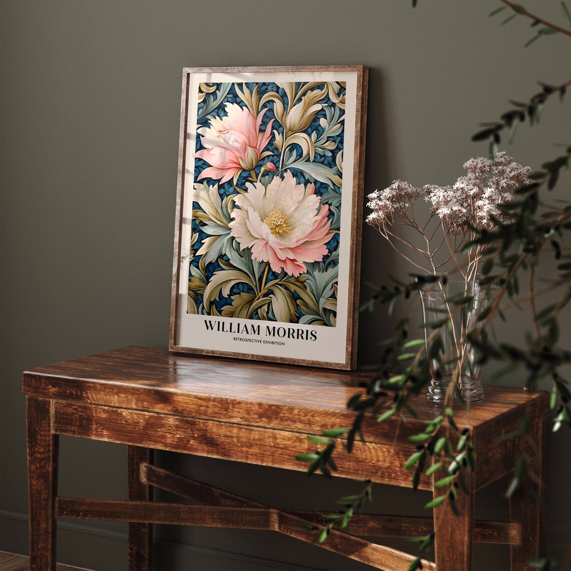 William Morris Retrospective Exhibition Pink Floral Art Poster - Image 2